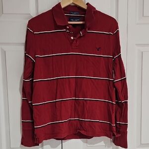 2K American Eagle Vintage Fit Striped Long Sleeve Polo – Red – Men’s Small